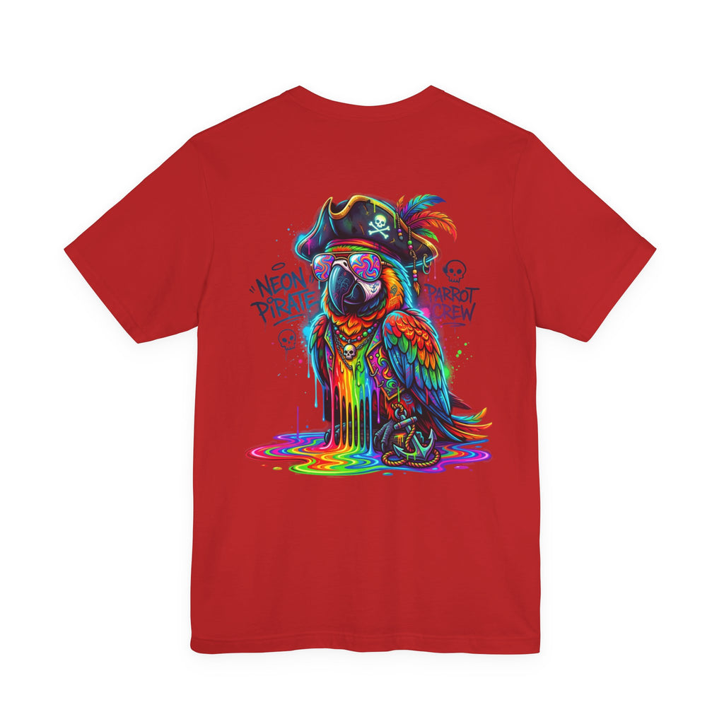 Neon Pirate Parrot Tee — Colorful Skull & 'Parrot Crew' Graphic T-Shirt