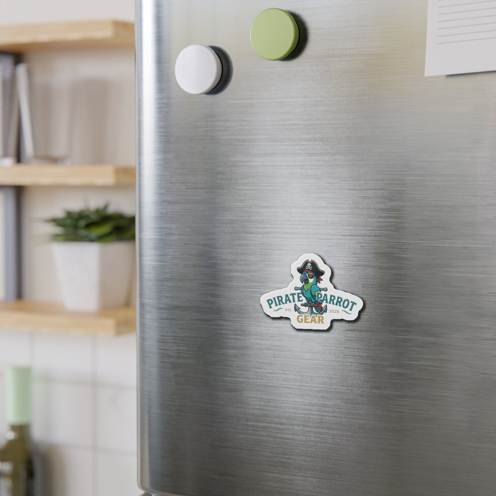 Pirate Parrot Gear Die-Cut Magnet — Cute Pirate Parrot Logo Refrigerator Magnet