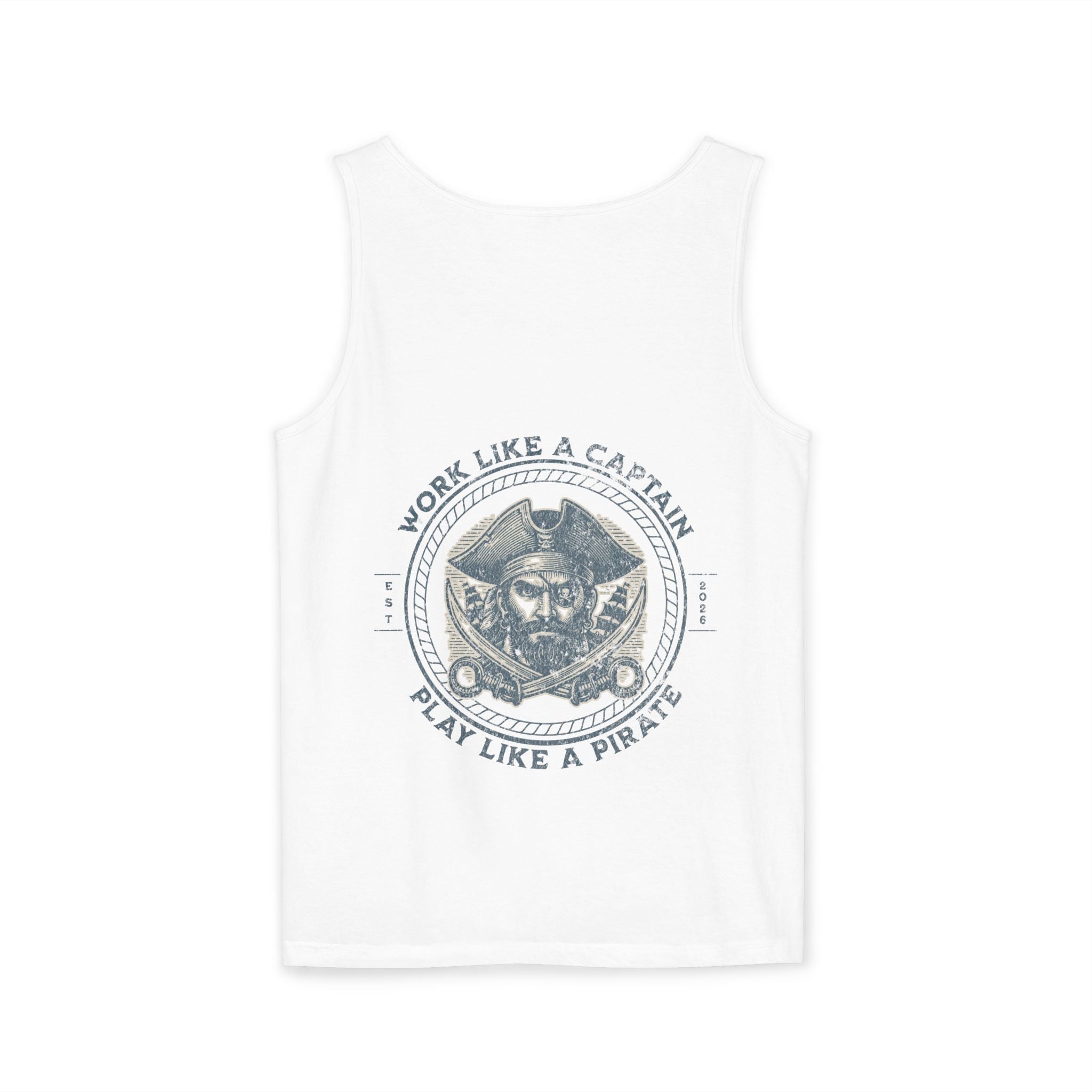 Pirate Parrot Tank Top — "Work Like a Captain, Play Like a Pirate" Graphic