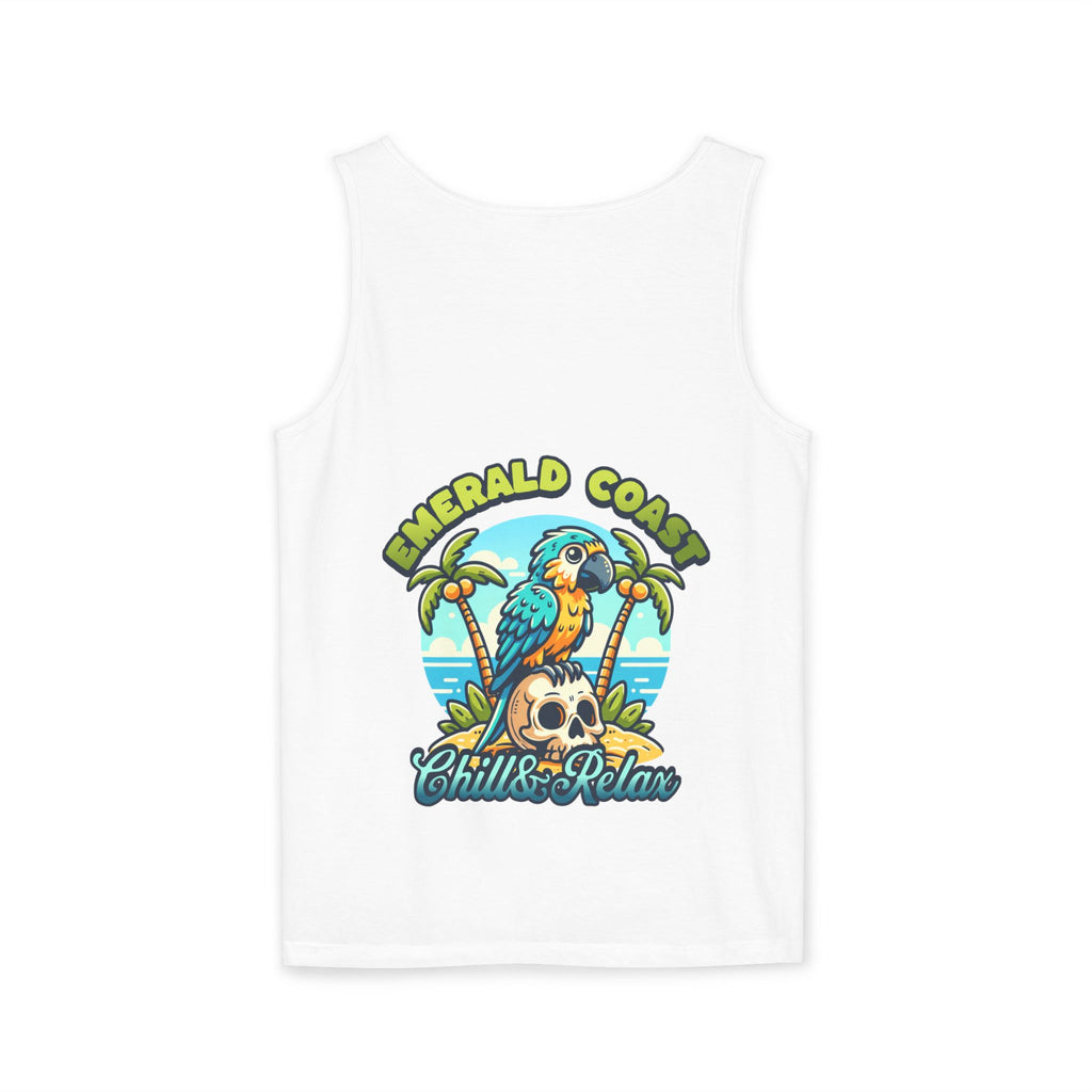 Emerald Coast Parrot Tank Top — "Chill & Relax" Beach Graphic
