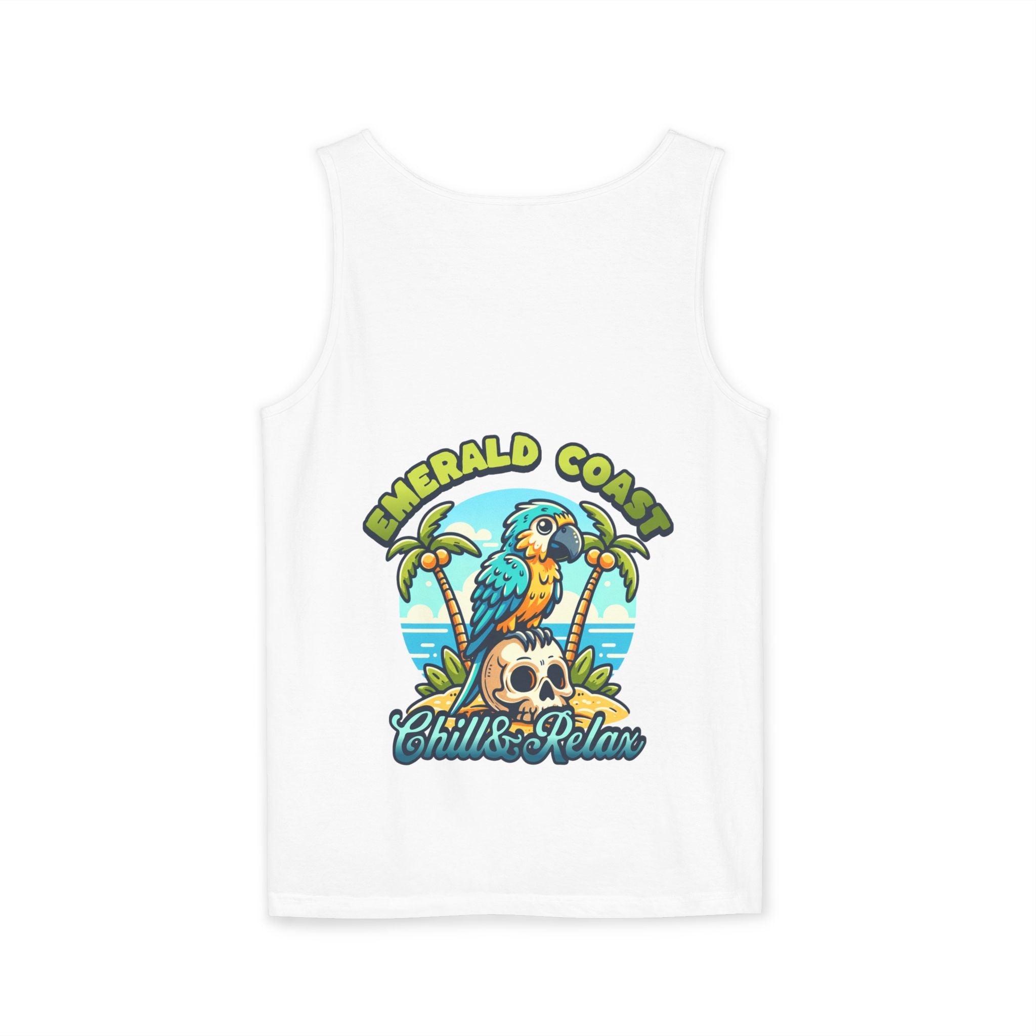 Emerald Coast Parrot Tank Top — "Chill & Relax" Beach Graphic