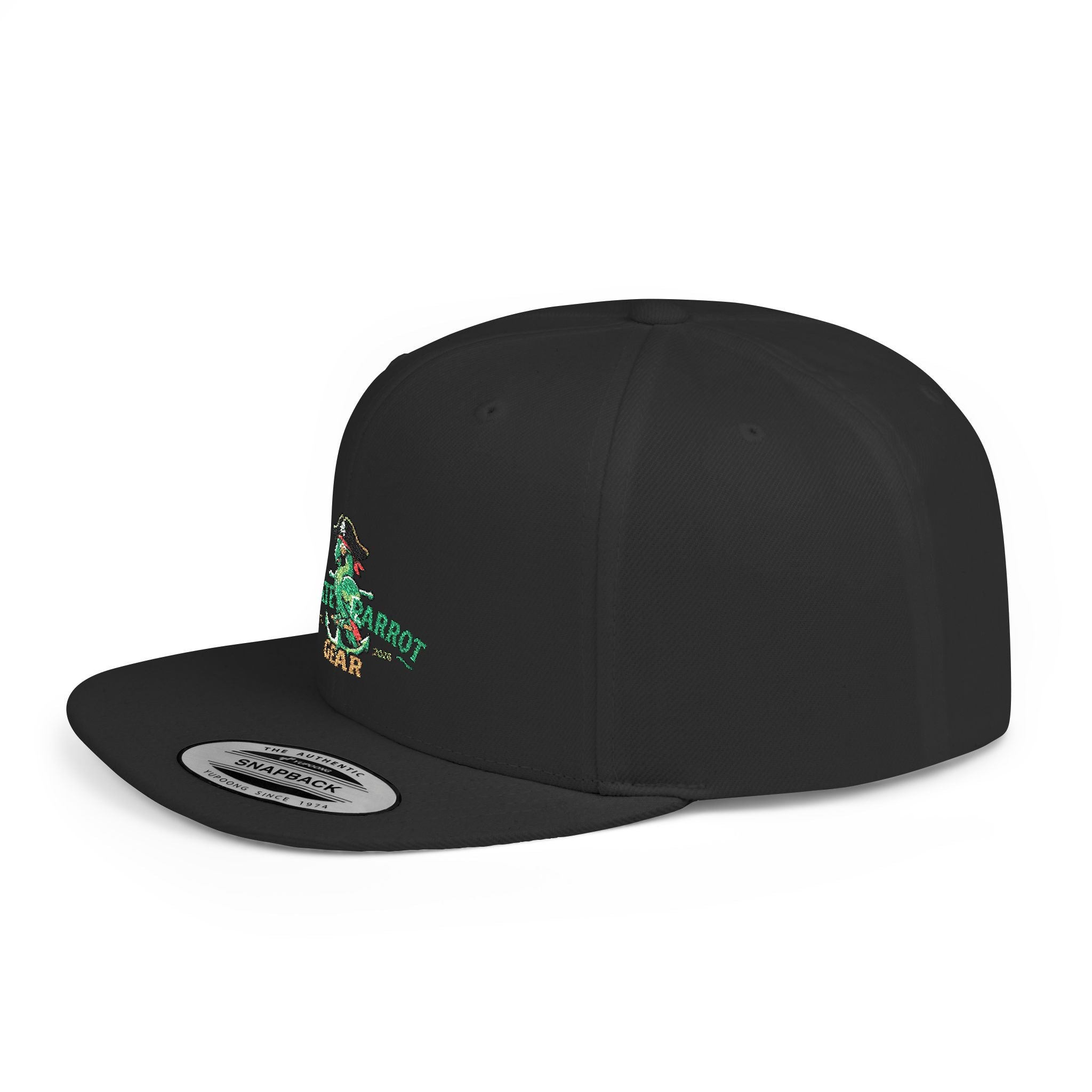 Pirate Parrot Gear Flat Bill Snapback Hat — Tropical Pirate Parrot Logo Cap