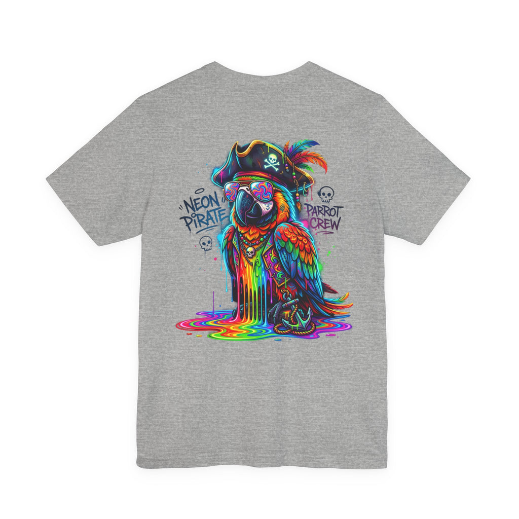 Neon Pirate Parrot Tee — Colorful Skull & 'Parrot Crew' Graphic T-Shirt