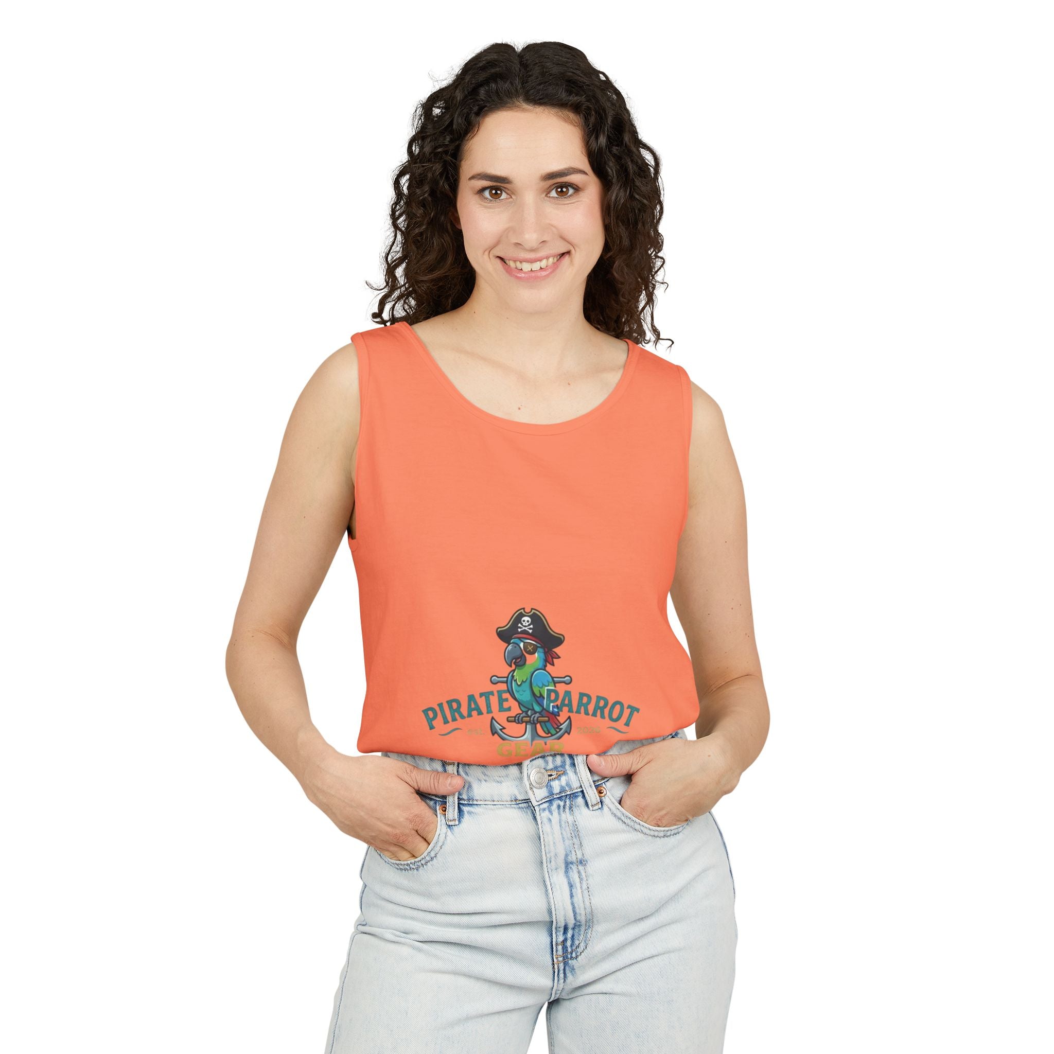 Pirate Parrot Tank Top — "Work Like a Captain, Play Like a Pirate" Graphic