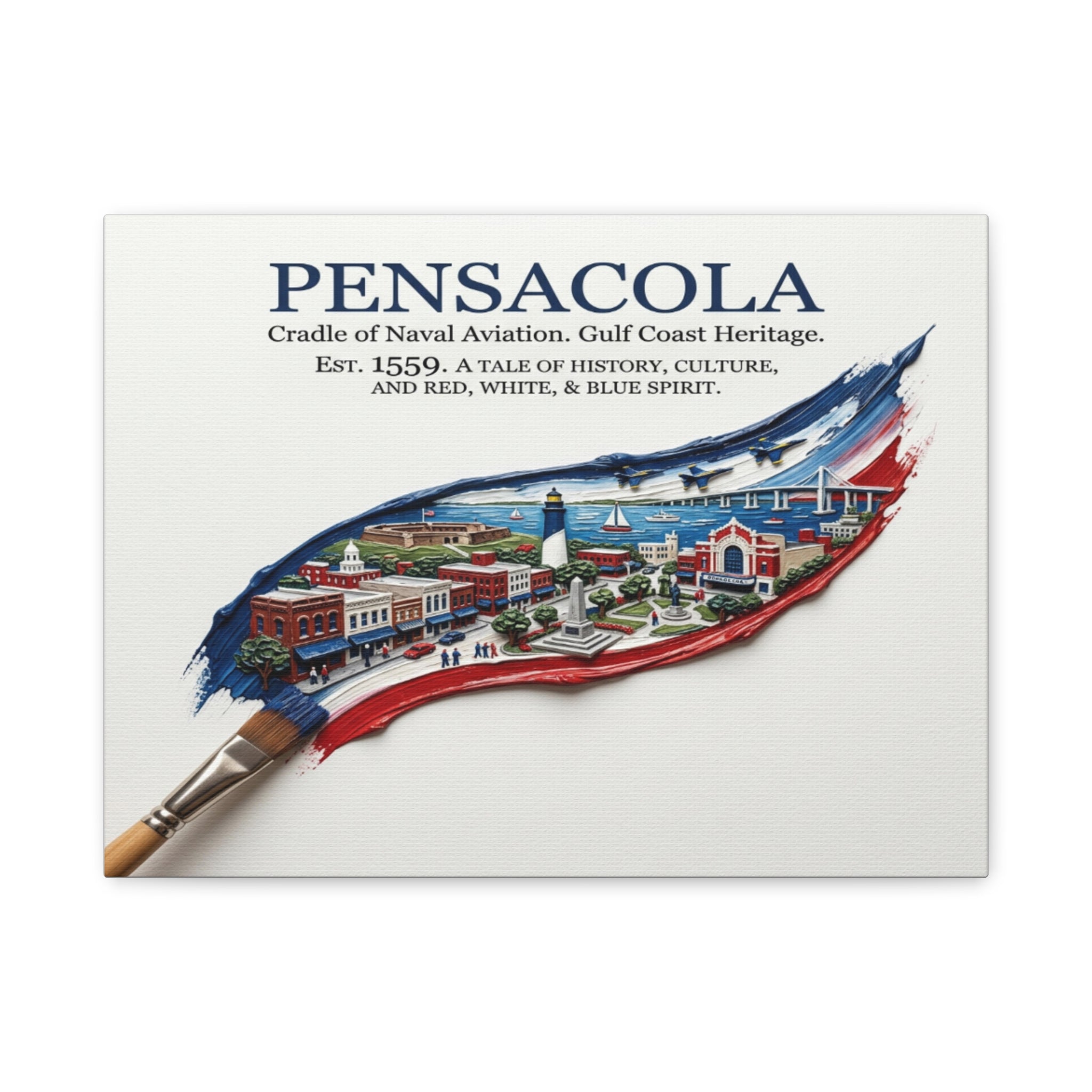 Pensacola Matte Canvas Wall Art — 'Cradle of Naval Aviation' Cityscape Print