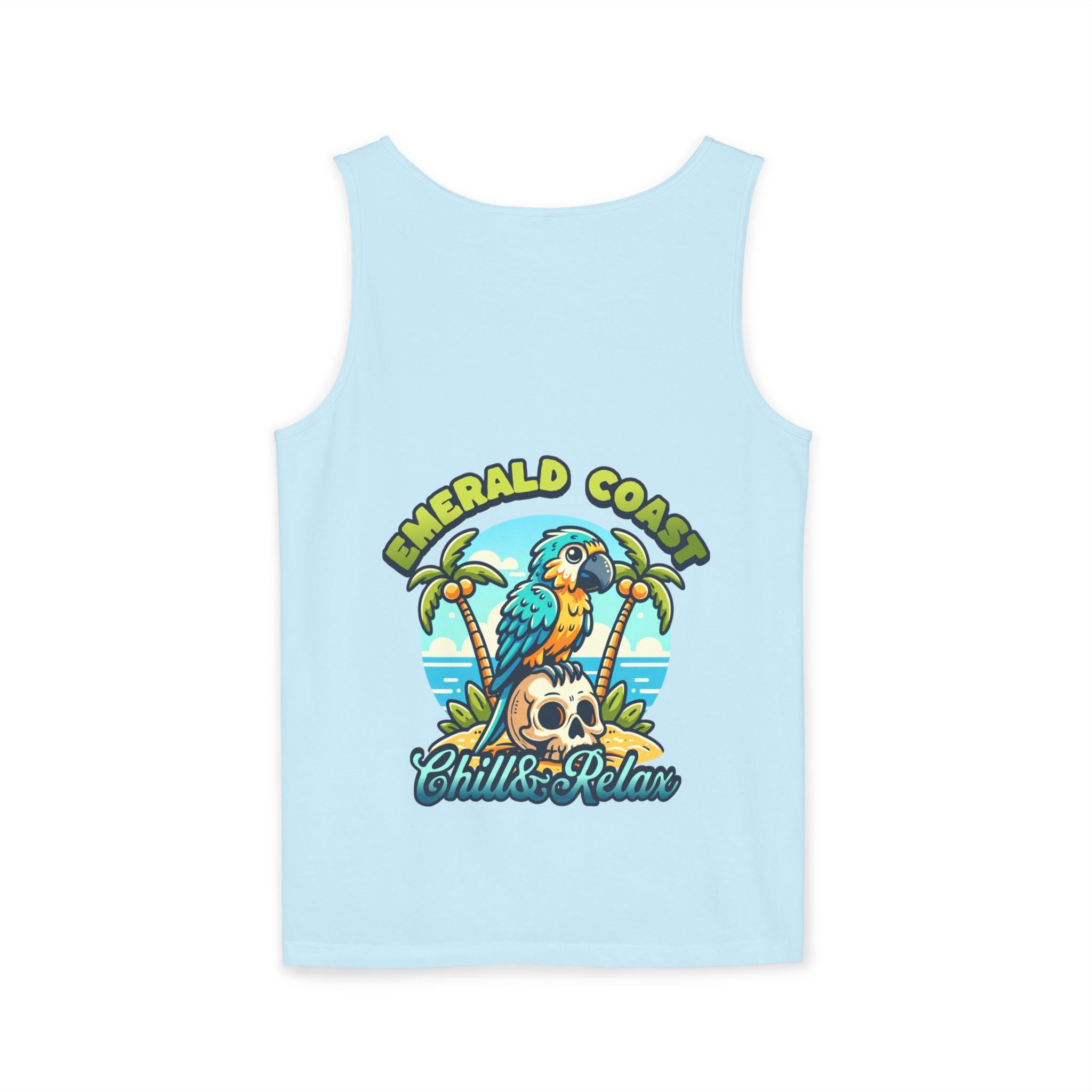 Emerald Coast Parrot Tank Top — "Chill & Relax" Beach Graphic