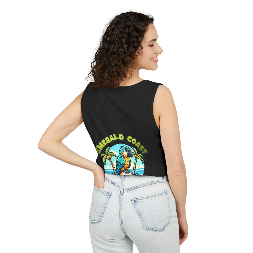 Emerald Coast Parrot Tank Top — "Chill & Relax" Beach Graphic