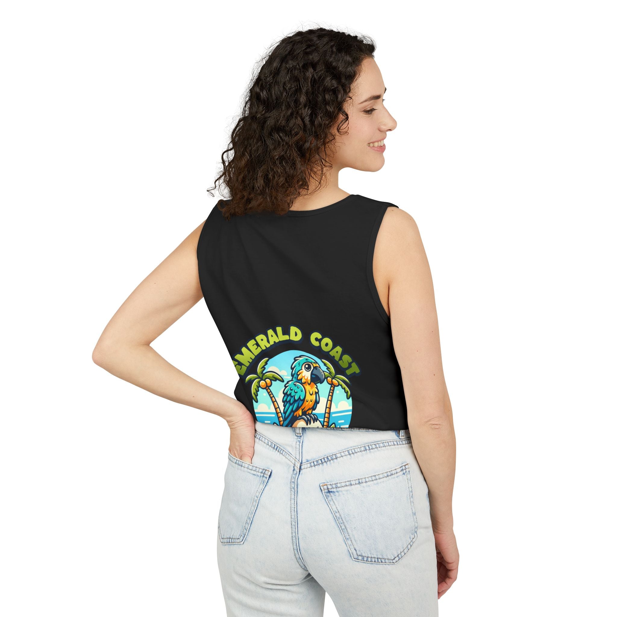 Emerald Coast Parrot Tank Top — "Chill & Relax" Beach Graphic