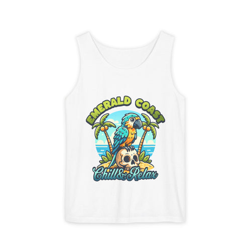 Emerald Coast Parrot Tank Top — "Chill & Relax" Beach Graphic