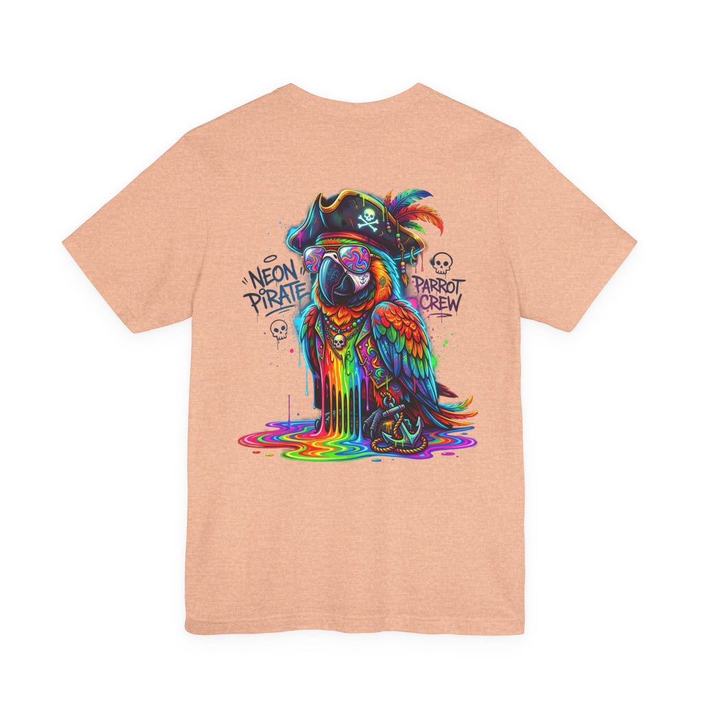 Neon Pirate Parrot Tee — Colorful Skull & 'Parrot Crew' Graphic T-Shirt