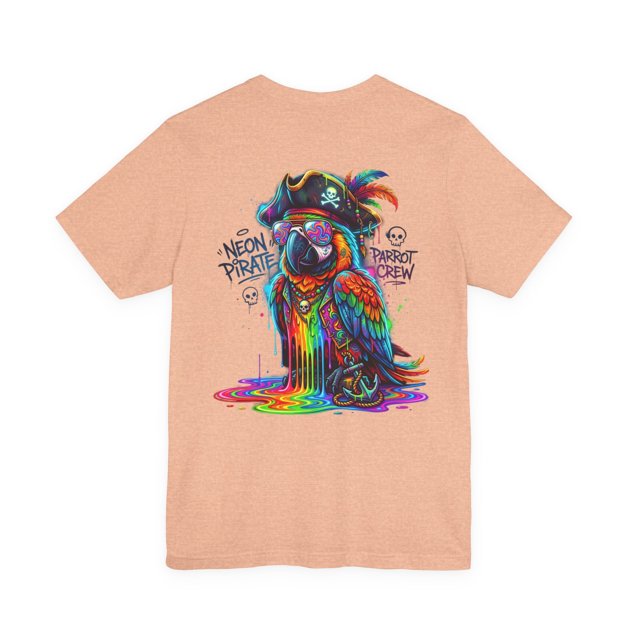 Neon Pirate Parrot Tee — Colorful Skull & 'Parrot Crew' Graphic T-Shirt