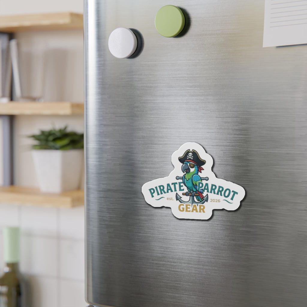 Pirate Parrot Gear Die-Cut Magnet — Cute Pirate Parrot Logo Refrigerator Magnet