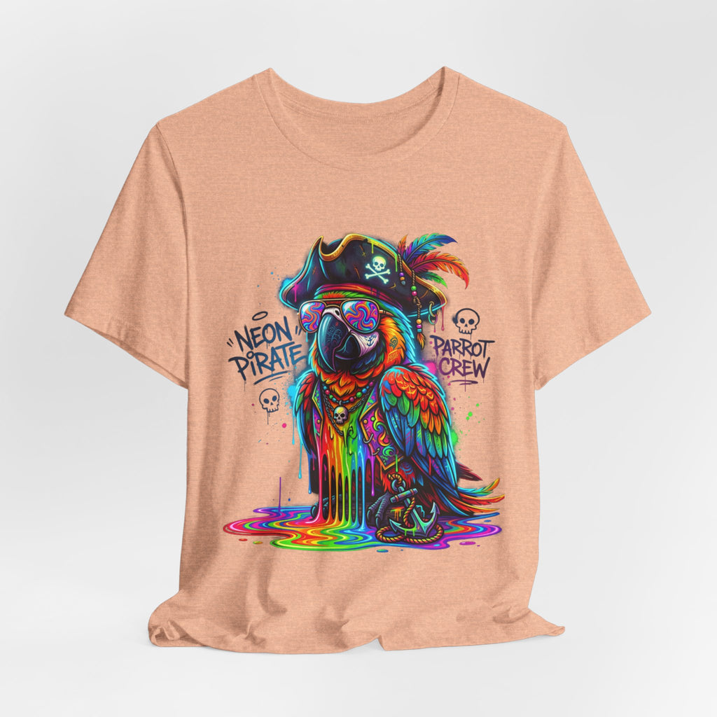 Neon Pirate Parrot Tee — Colorful Skull & 'Parrot Crew' Graphic T-Shirt