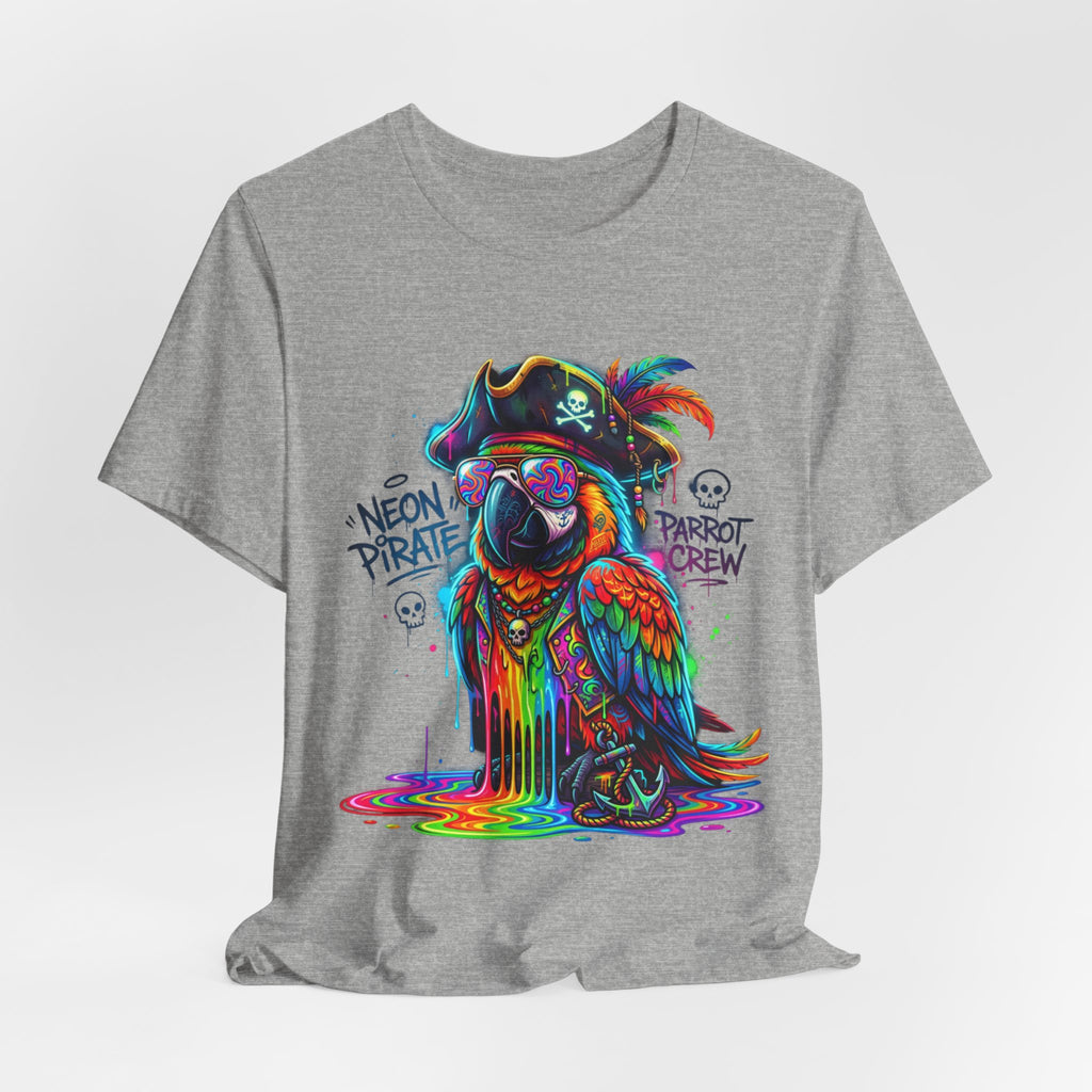 Neon Pirate Parrot Tee — Colorful Skull & 'Parrot Crew' Graphic T-Shirt