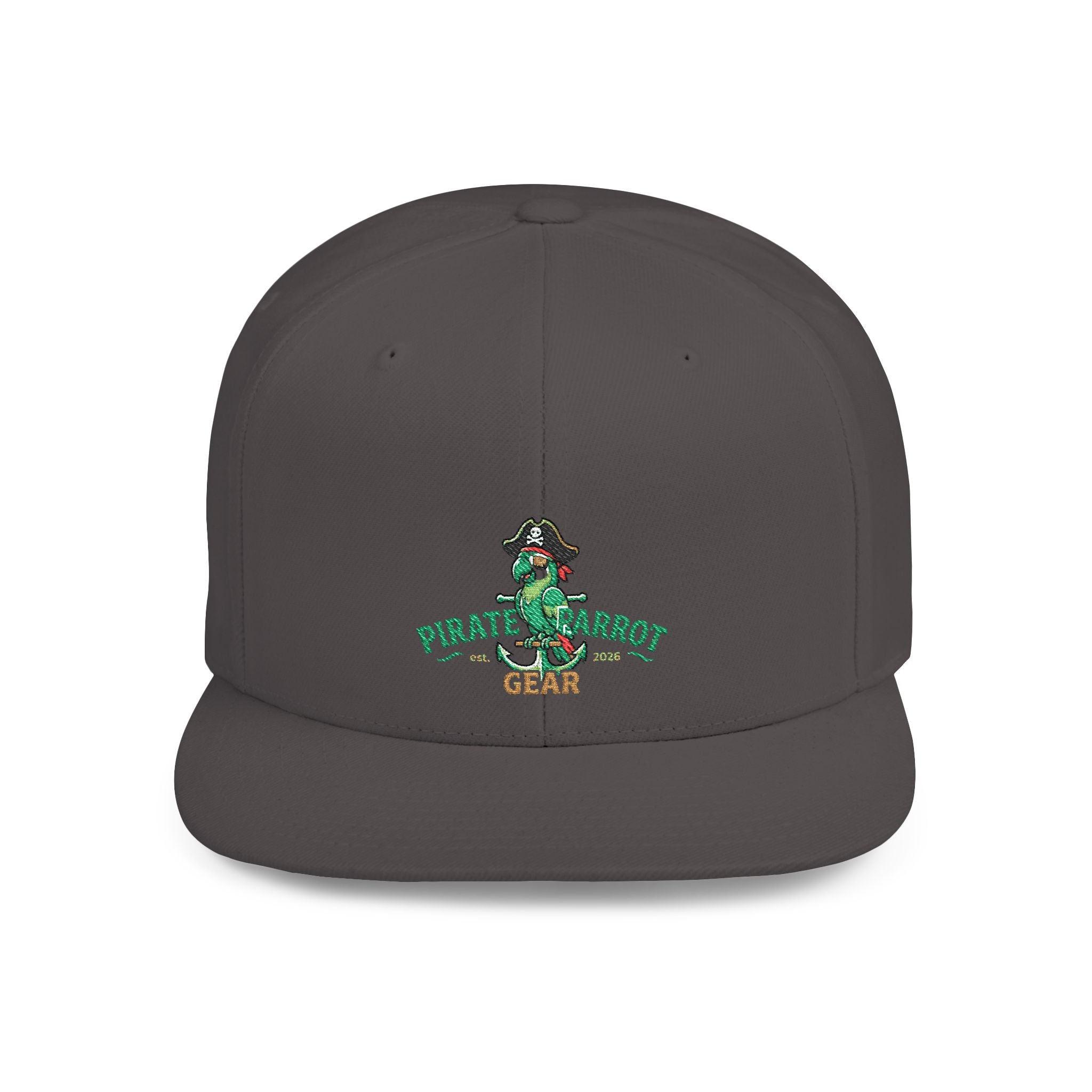 Pirate Parrot Gear Flat Bill Snapback Hat — Tropical Pirate Parrot Logo Cap