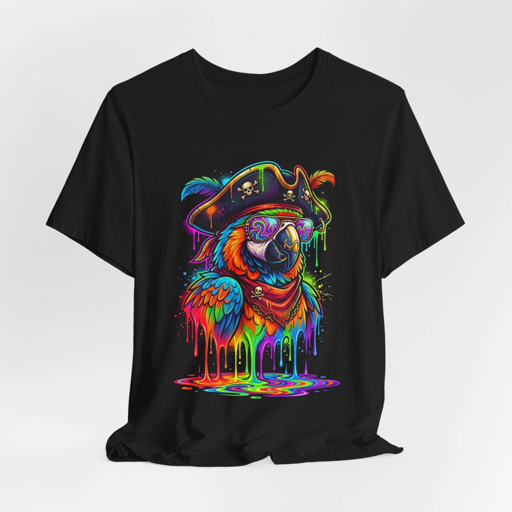 Pirate Parrot Tee — Colorful Drip Art Parrot T-Shirt