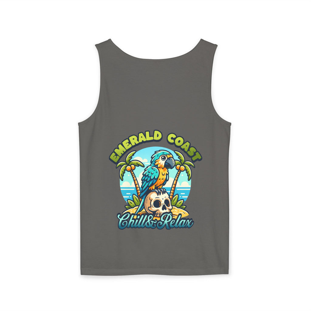 Emerald Coast Parrot Tank Top — "Chill & Relax" Beach Graphic