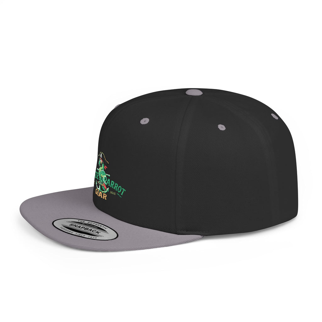 Pirate Parrot Gear Flat Bill Snapback Hat — Tropical Pirate Parrot Logo Cap