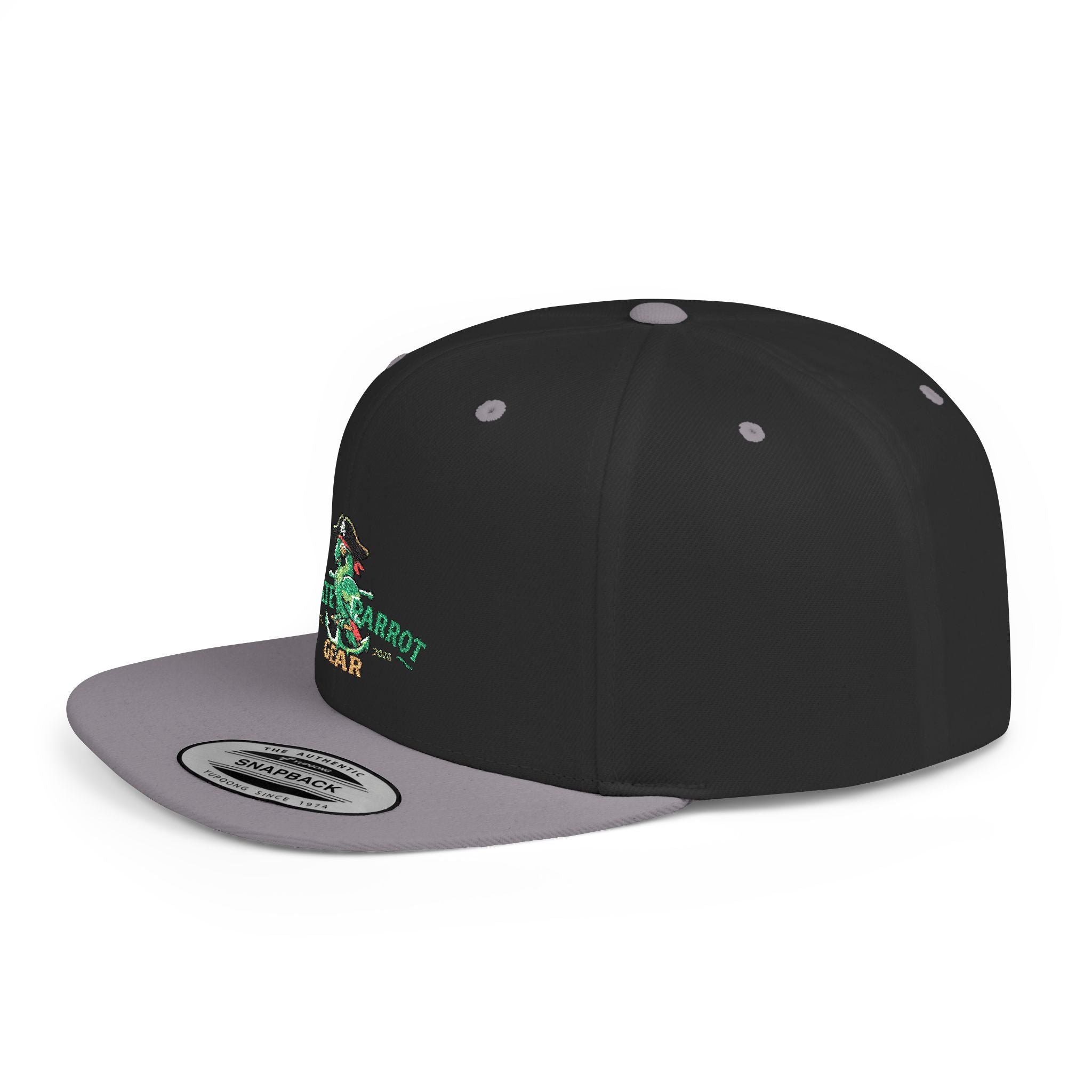 Pirate Parrot Gear Flat Bill Snapback Hat — Tropical Pirate Parrot Logo Cap