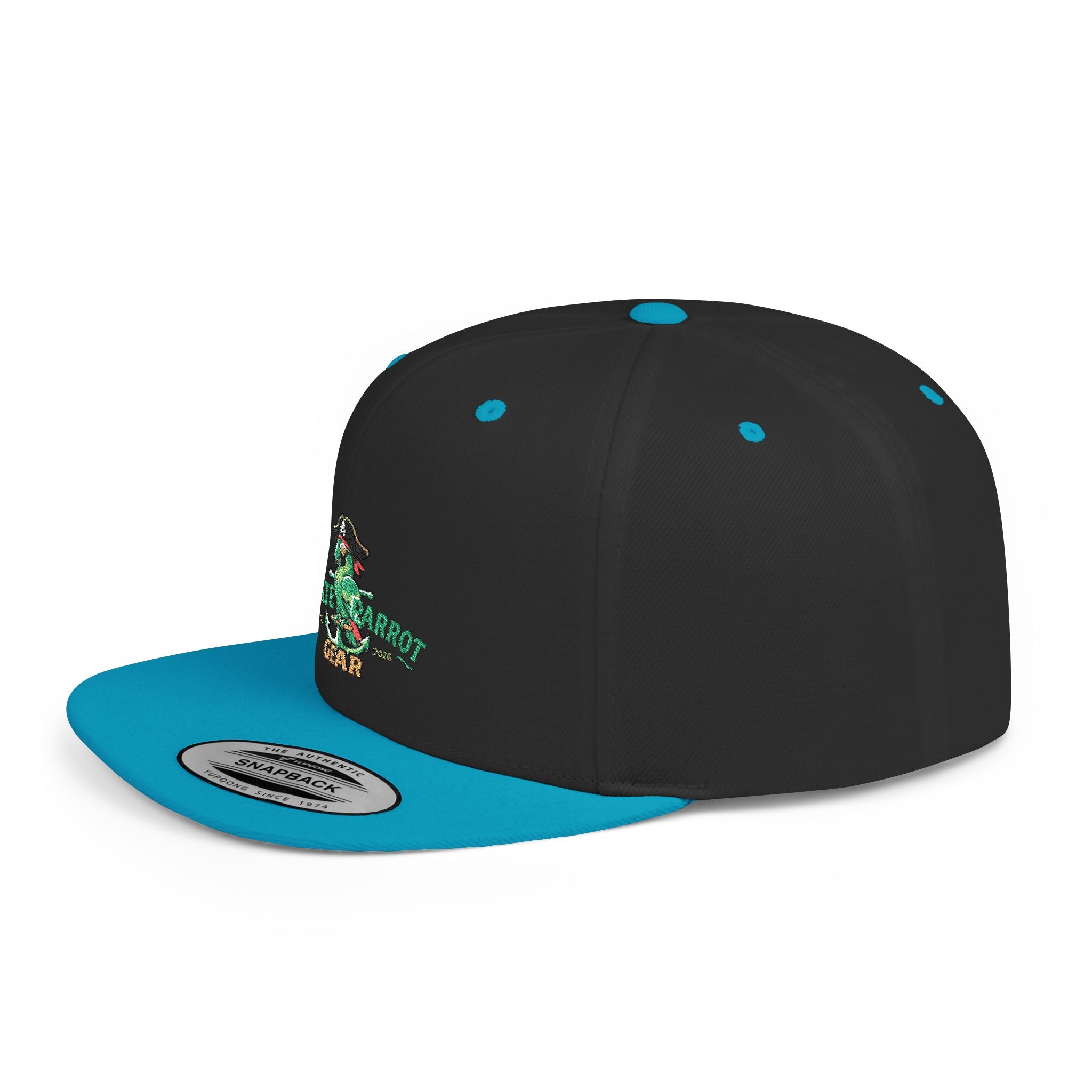 Pirate Parrot Gear Flat Bill Snapback Hat — Tropical Pirate Parrot Logo Cap