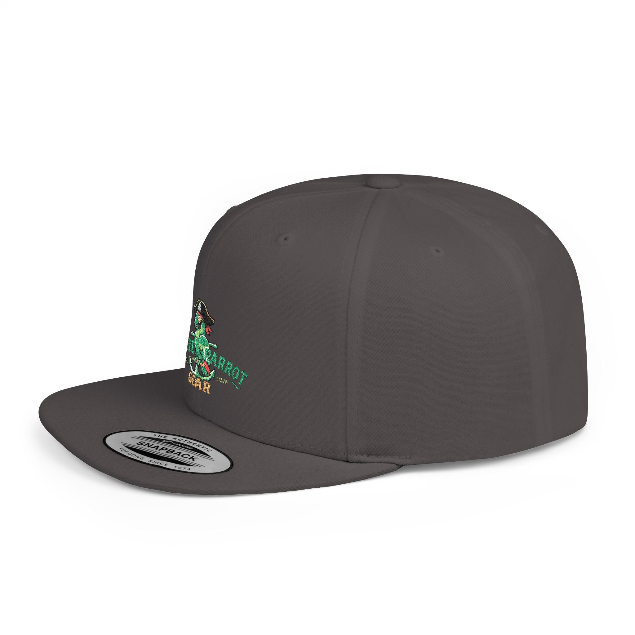 Pirate Parrot Gear Flat Bill Snapback Hat — Tropical Pirate Parrot Logo Cap