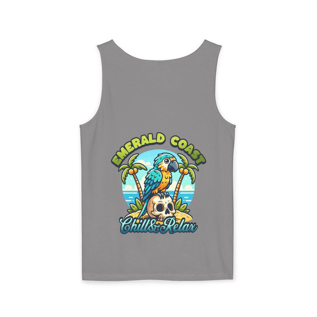 Emerald Coast Parrot Tank Top — "Chill & Relax" Beach Graphic