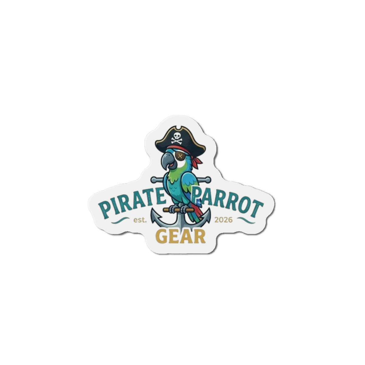 Pirate Parrot Gear Die-Cut Magnet — Cute Pirate Parrot Logo Refrigerator Magnet