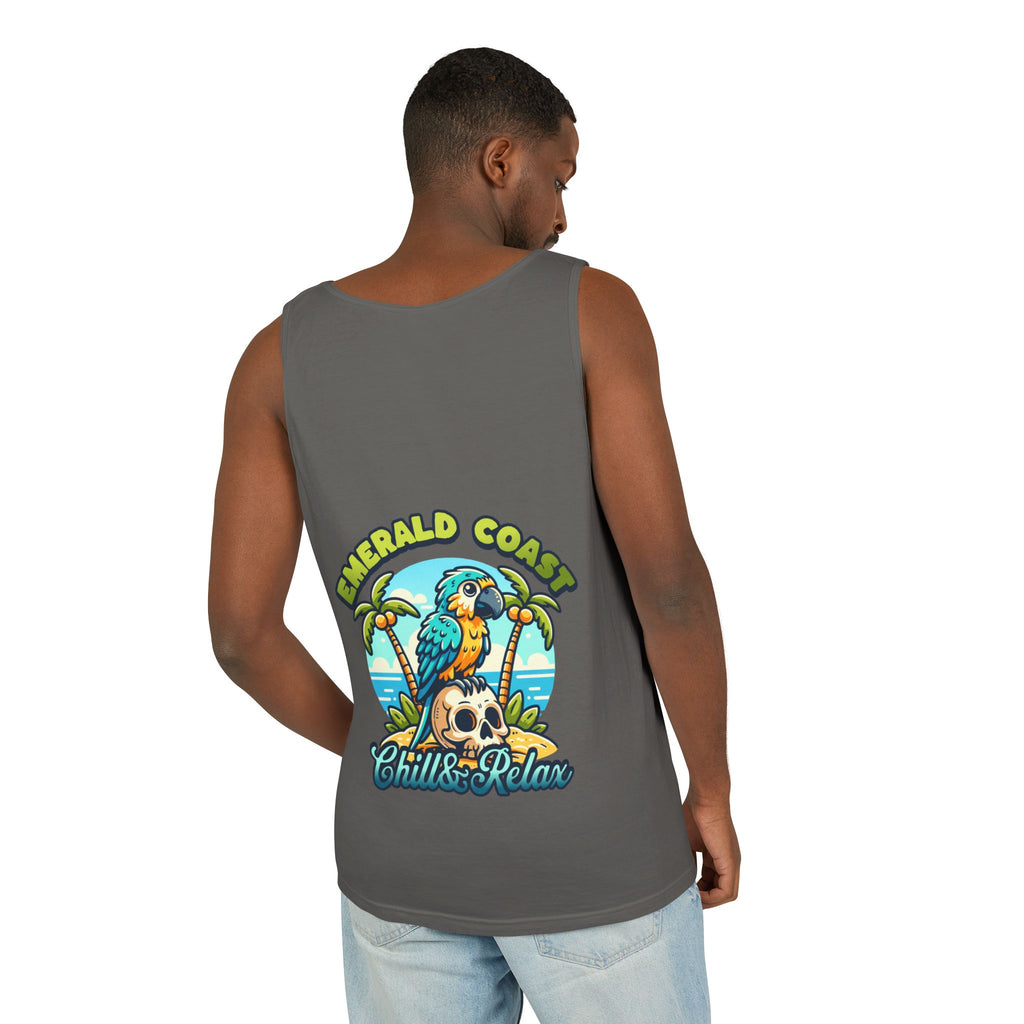 Emerald Coast Parrot Tank Top — "Chill & Relax" Beach Graphic