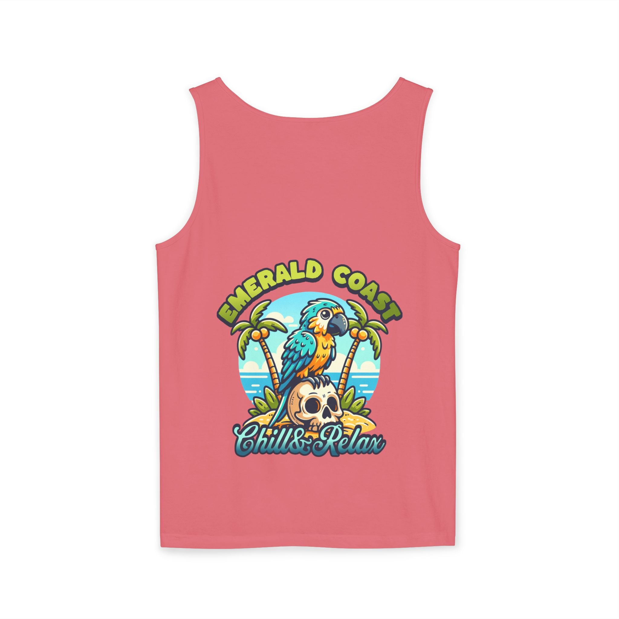 Emerald Coast Parrot Tank Top — "Chill & Relax" Beach Graphic