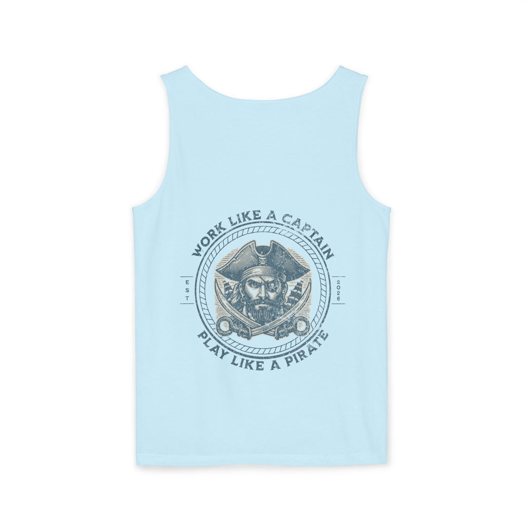 Pirate Parrot Tank Top — "Work Like a Captain, Play Like a Pirate" Graphic
