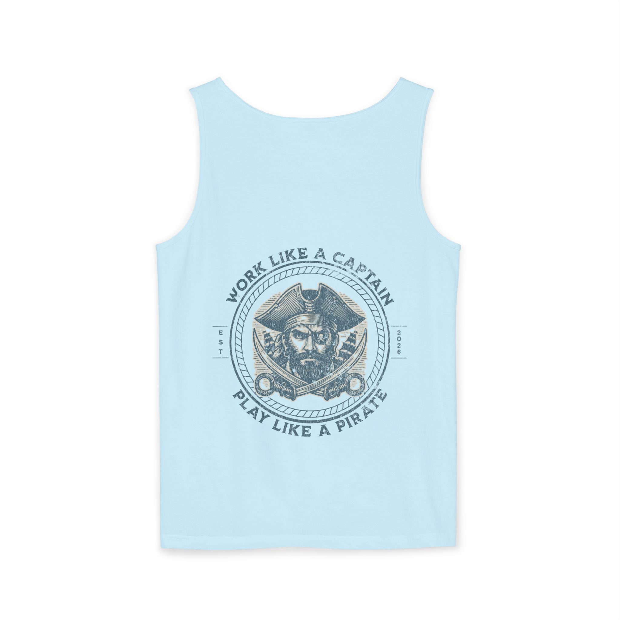 Pirate Parrot Tank Top — "Work Like a Captain, Play Like a Pirate" Graphic
