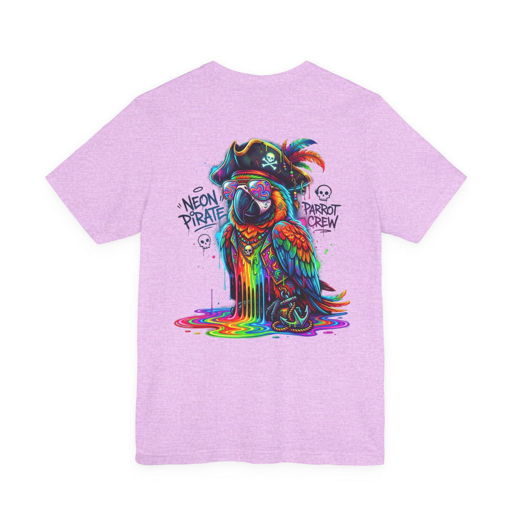 Neon Pirate Parrot Tee — Colorful Skull & 'Parrot Crew' Graphic T-Shirt