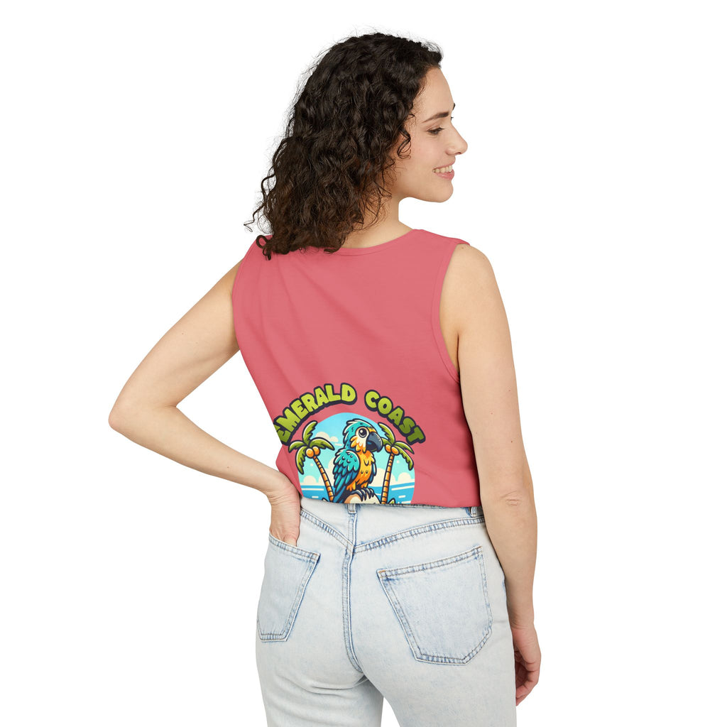 Emerald Coast Parrot Tank Top — "Chill & Relax" Beach Graphic
