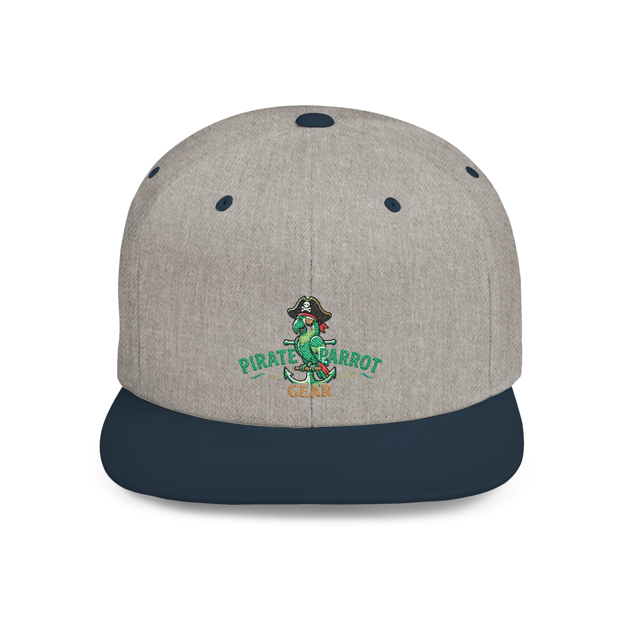 Pirate Parrot Gear Flat Bill Snapback Hat — Tropical Pirate Parrot Logo Cap