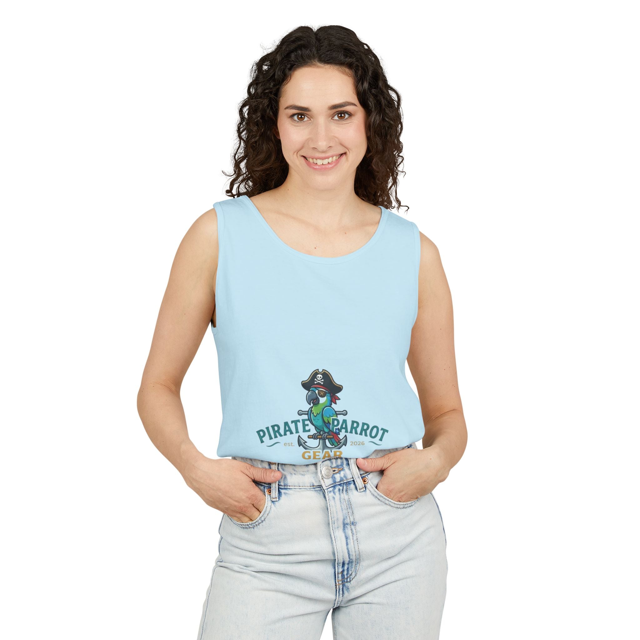 Pirate Parrot Tank Top — "Work Like a Captain, Play Like a Pirate" Graphic
