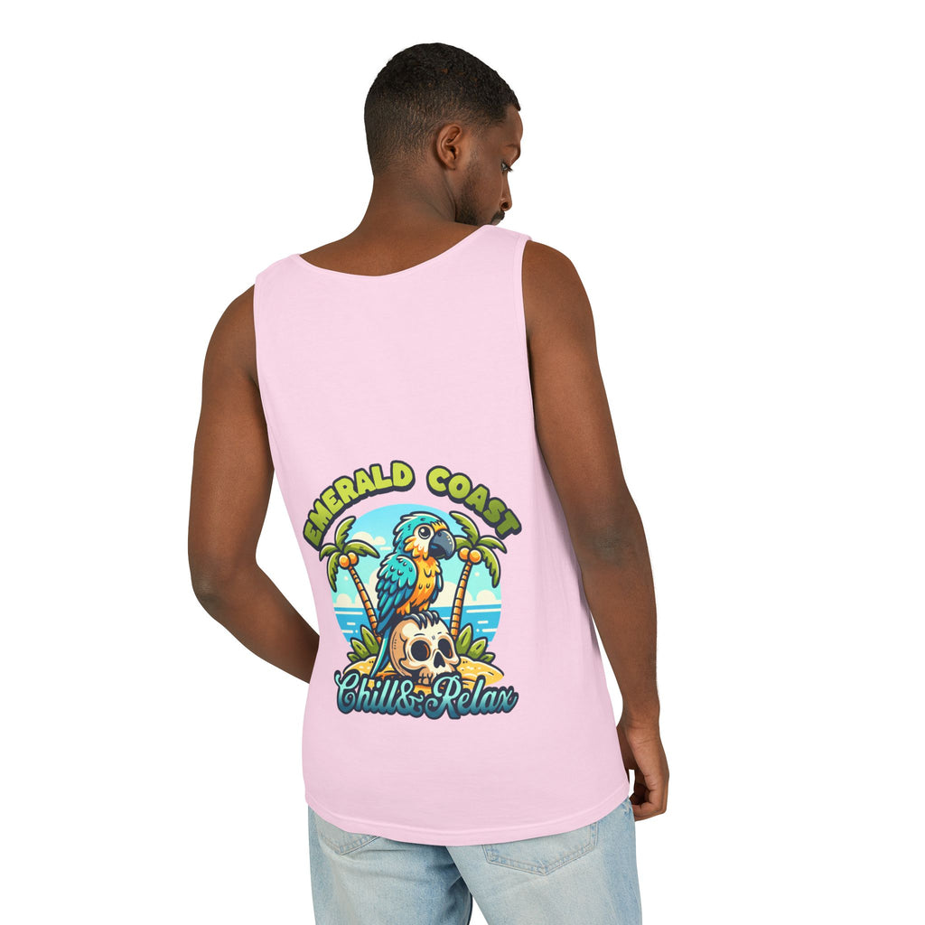 Emerald Coast Parrot Tank Top — "Chill & Relax" Beach Graphic