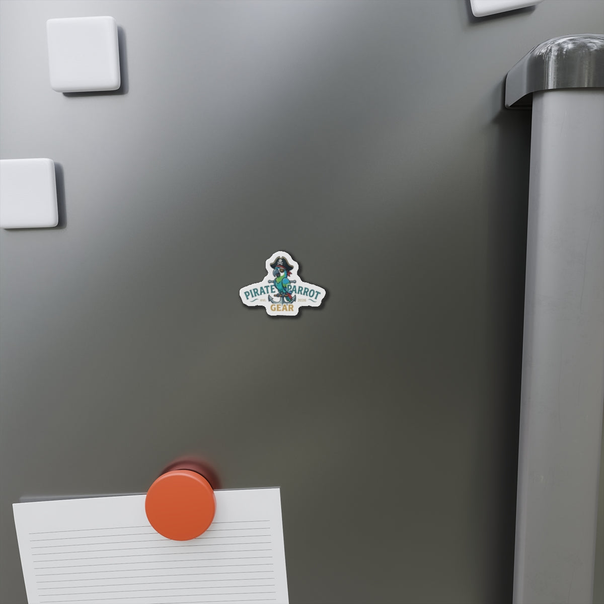 Pirate Parrot Gear Die-Cut Magnet — Cute Pirate Parrot Logo Refrigerator Magnet