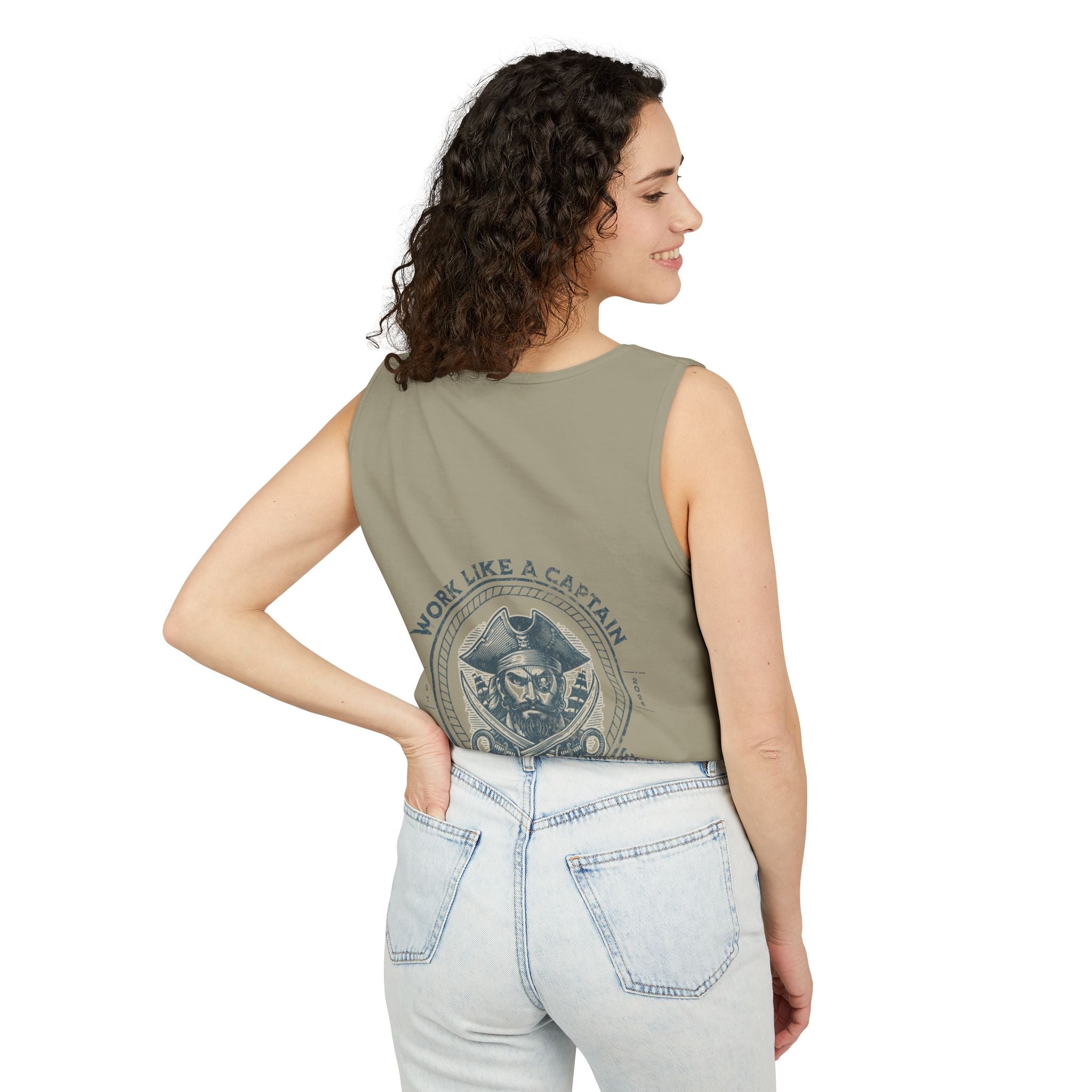 Pirate Parrot Tank Top — "Work Like a Captain, Play Like a Pirate" Graphic