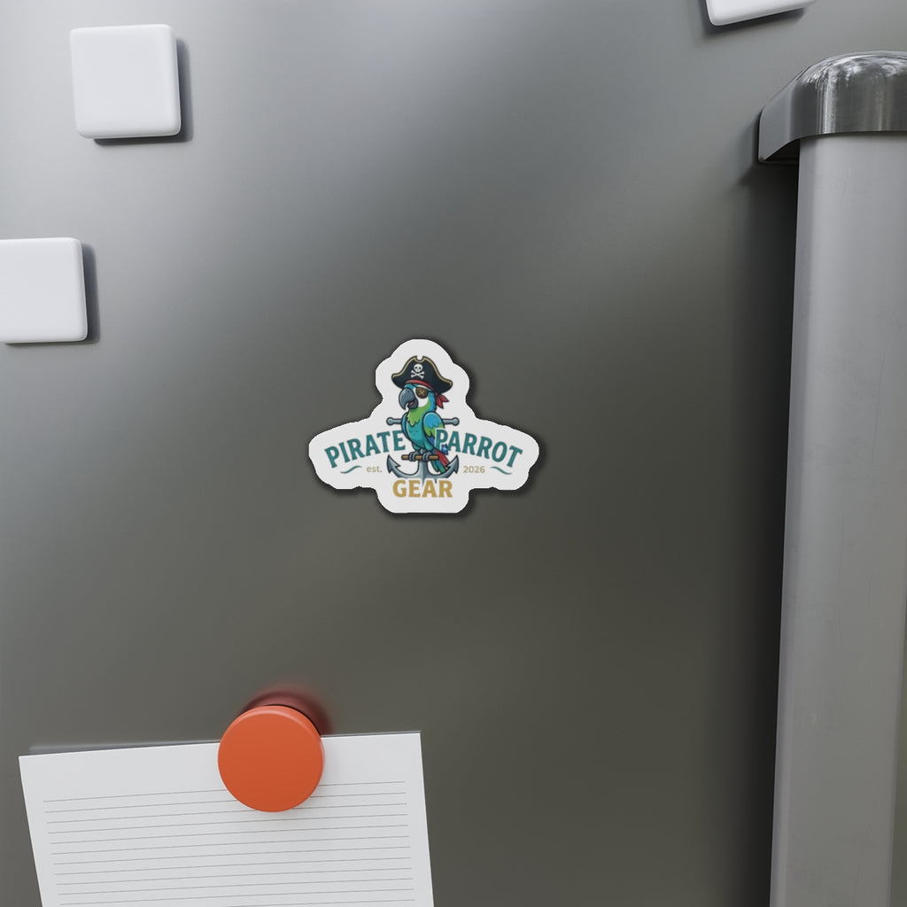 Pirate Parrot Gear Die-Cut Magnet — Cute Pirate Parrot Logo Refrigerator Magnet