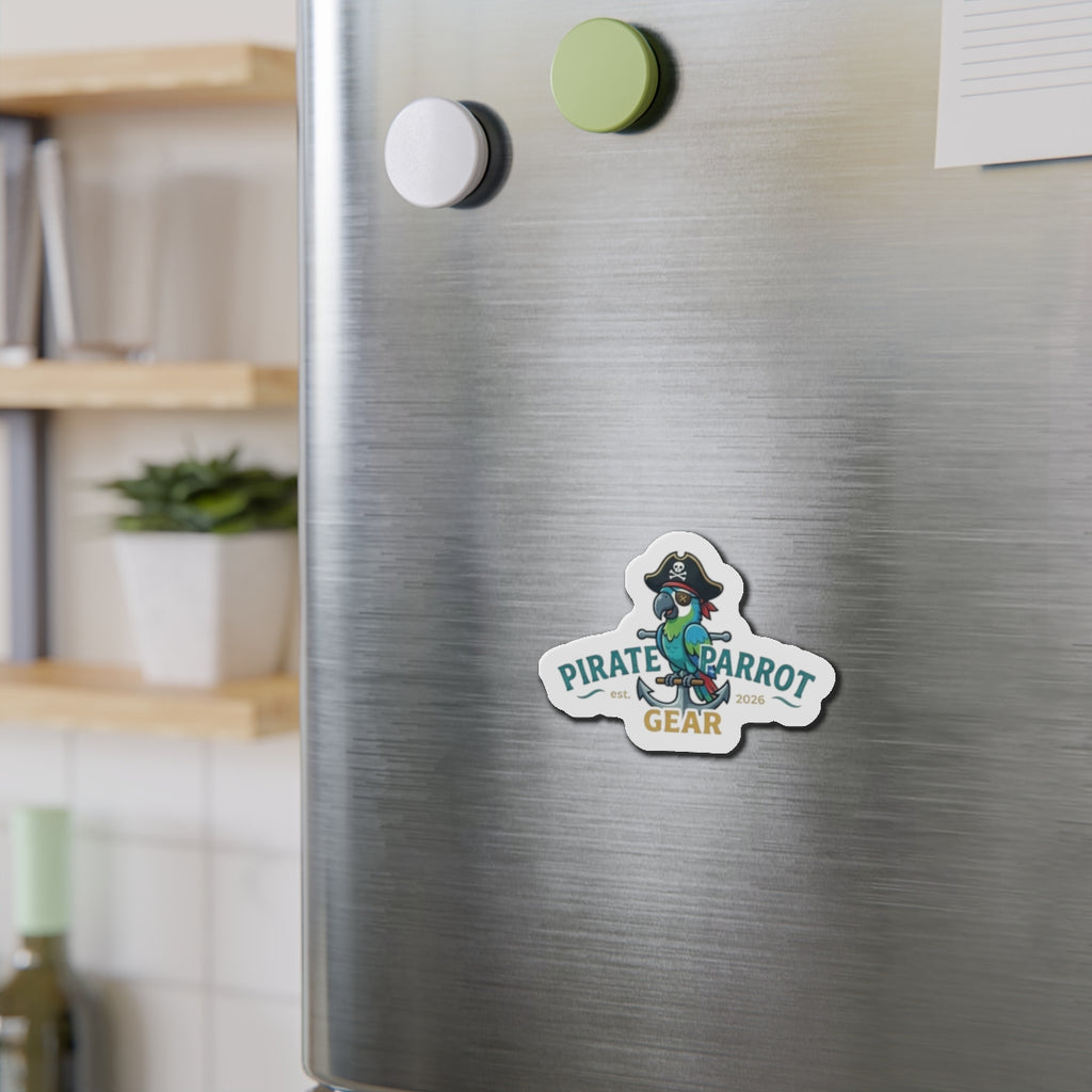 Pirate Parrot Gear Die-Cut Magnet — Cute Pirate Parrot Logo Refrigerator Magnet