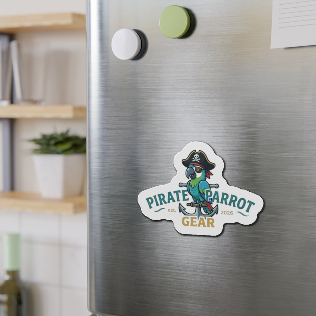 Pirate Parrot Gear Die-Cut Magnet — Cute Pirate Parrot Logo Refrigerator Magnet