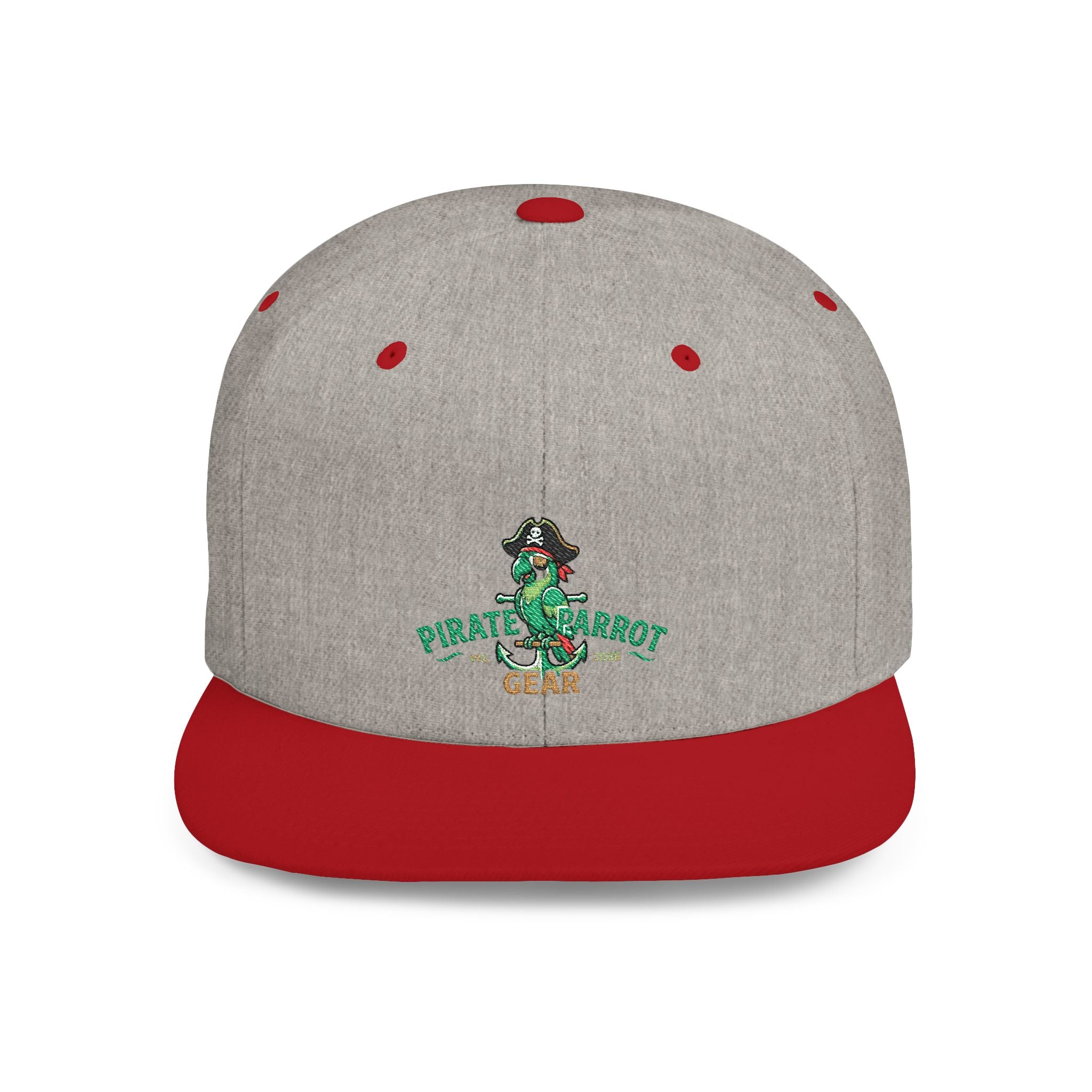 Pirate Parrot Gear Flat Bill Snapback Hat — Tropical Pirate Parrot Logo Cap