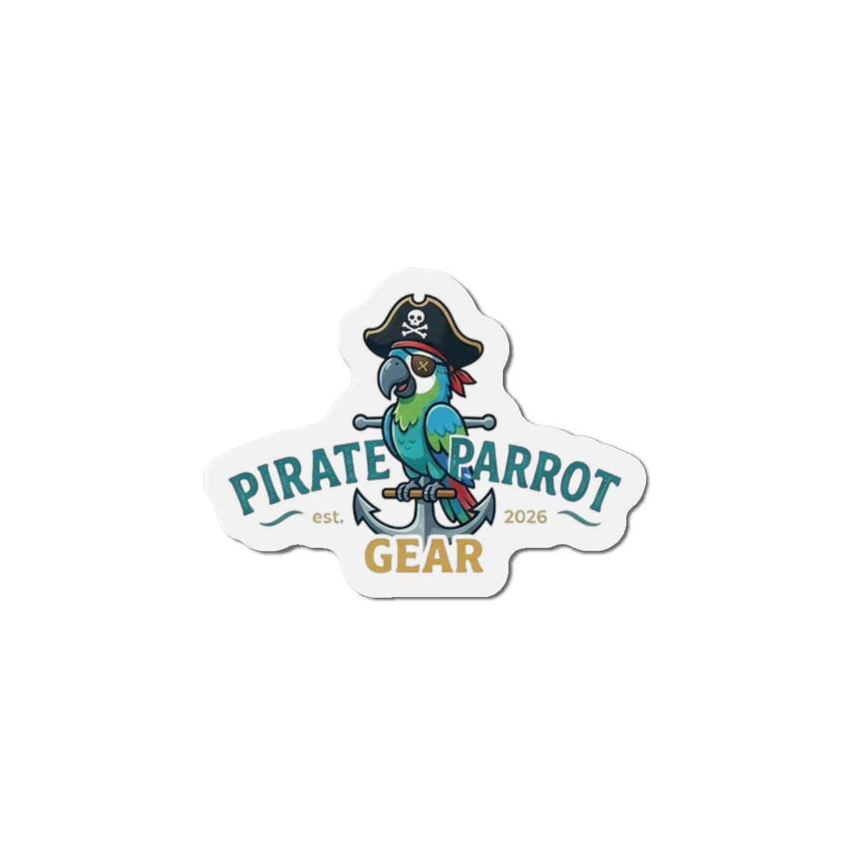 Pirate Parrot Gear Die-Cut Magnet — Cute Pirate Parrot Logo Refrigerator Magnet