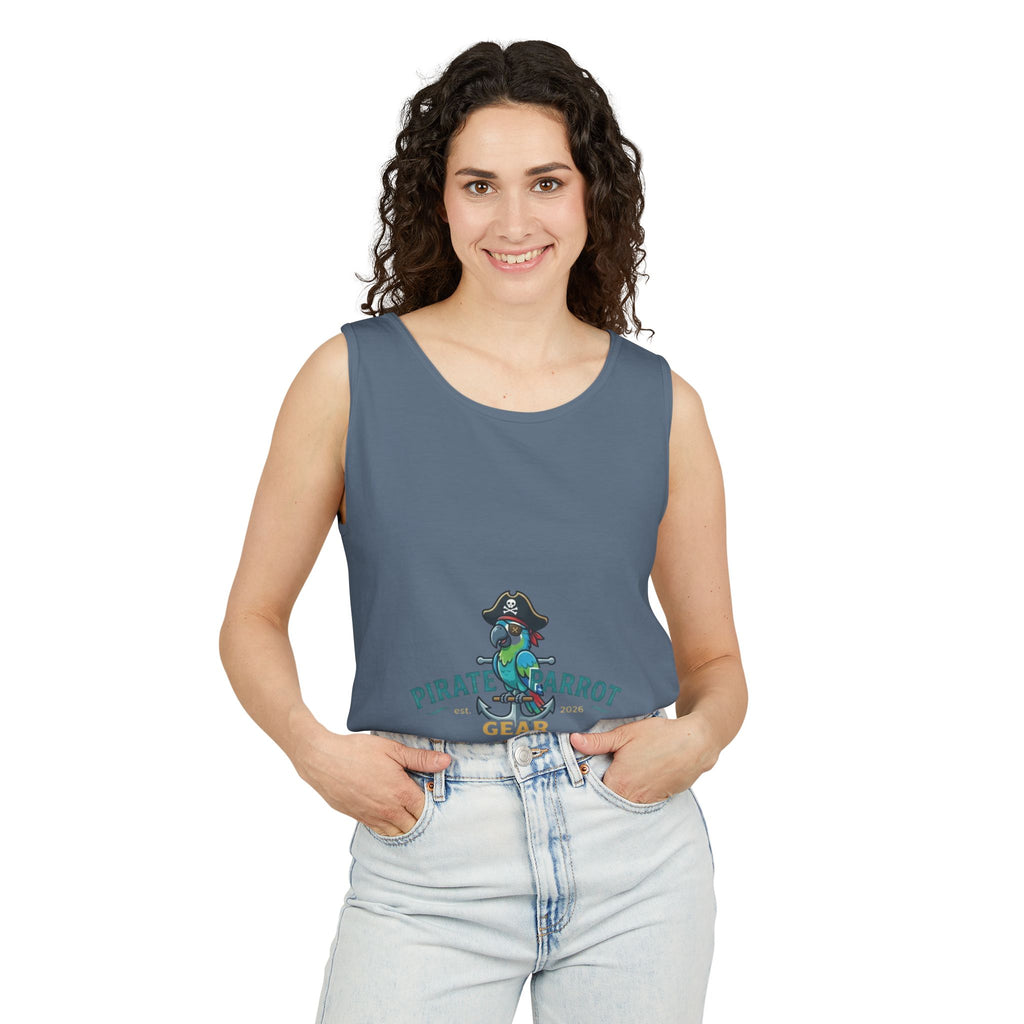 Pirate Parrot Tank Top — "Work Like a Captain, Play Like a Pirate" Graphic