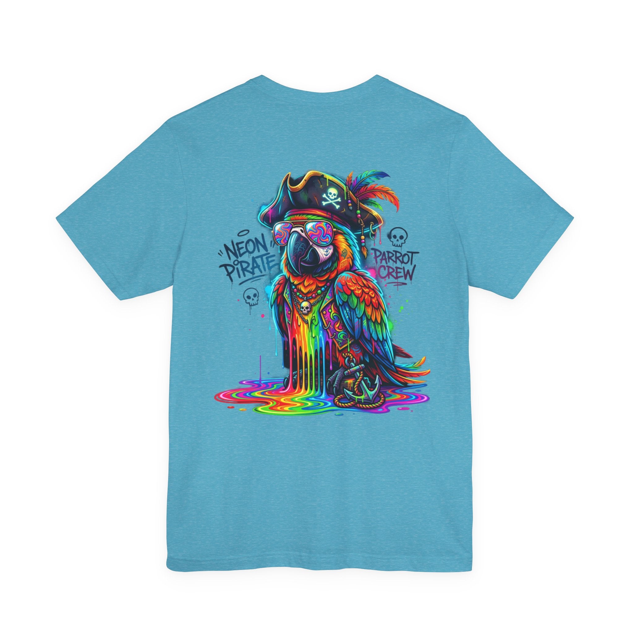 Neon Pirate Parrot Tee — Colorful Skull & 'Parrot Crew' Graphic T-Shirt