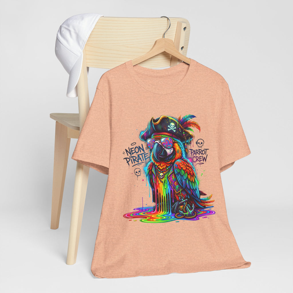 Neon Pirate Parrot Tee — Colorful Skull & 'Parrot Crew' Graphic T-Shirt