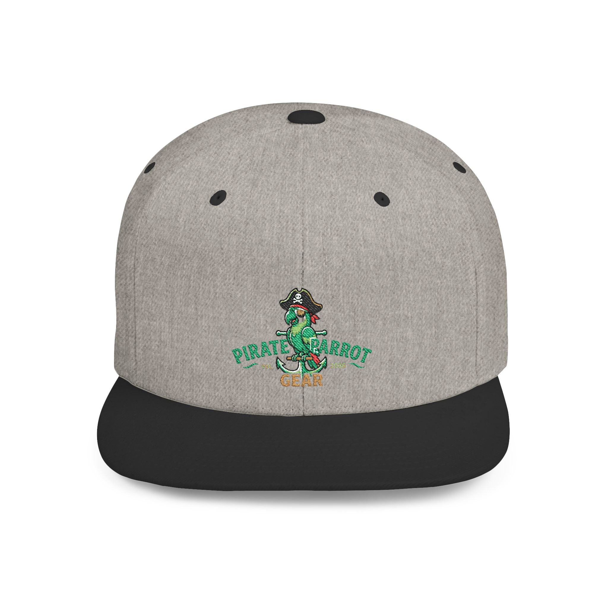 Pirate Parrot Gear Flat Bill Snapback Hat — Tropical Pirate Parrot Logo Cap
