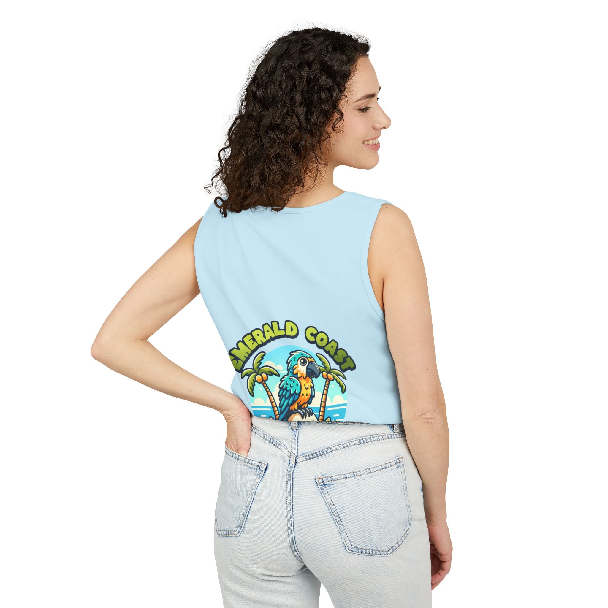 Emerald Coast Parrot Tank Top — "Chill & Relax" Beach Graphic