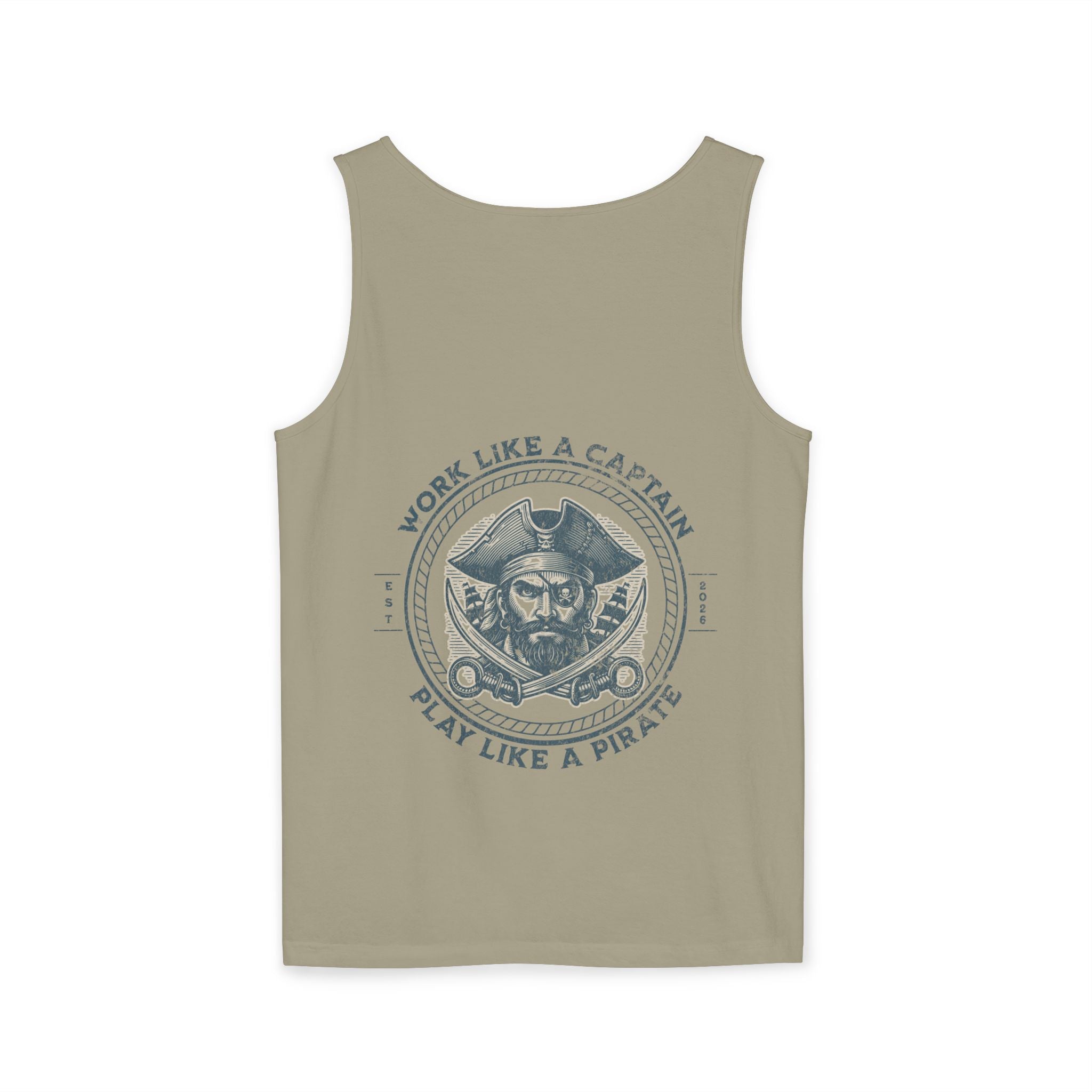 Pirate Parrot Tank Top — "Work Like a Captain, Play Like a Pirate" Graphic