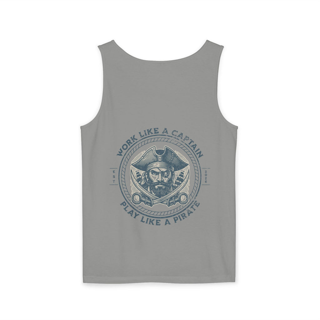 Pirate Parrot Tank Top — "Work Like a Captain, Play Like a Pirate" Graphic